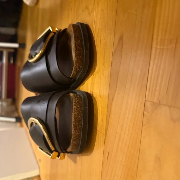 Khaite Brown Slide Sandals with Gold Buckle - Picture 6 of 6